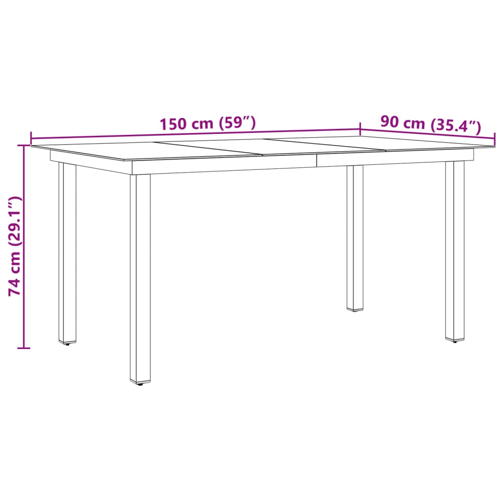 Garden table black 150x90x74 cm aluminium and glass
