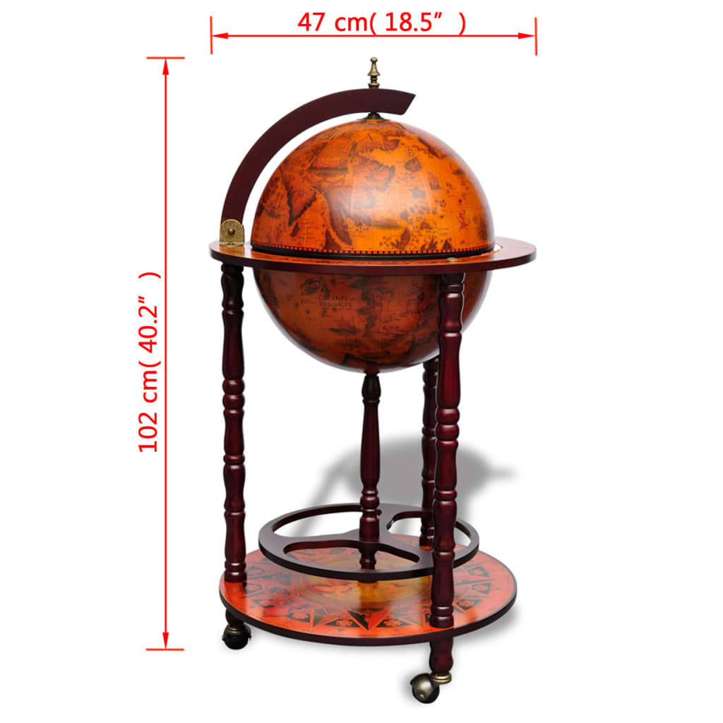 Globe bar with bottle rack eucalyptus wood