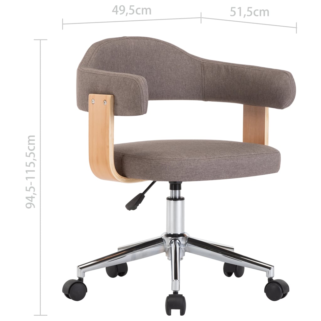 Swivel office chair taupe bentwood and fabric