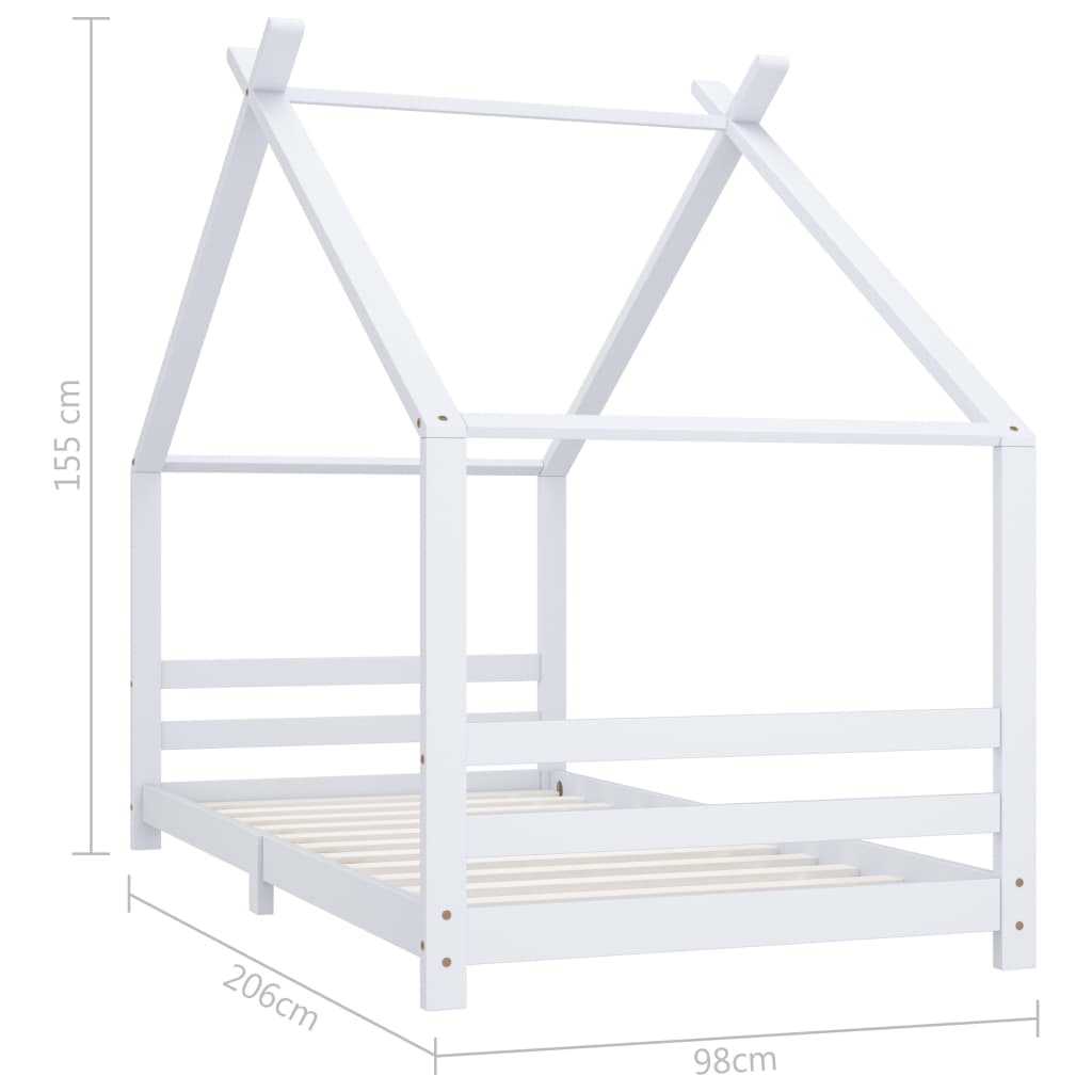 Children's bed frame white solid pine 90x200 cm