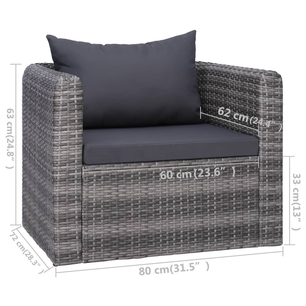 9-piece garden lounge set with cushions poly rattan grey