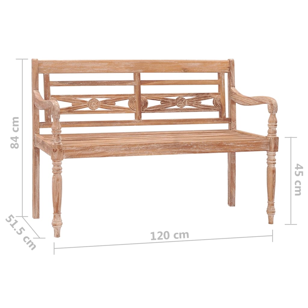Batavia-Bank 120 cm Weiß Massivholz Teak