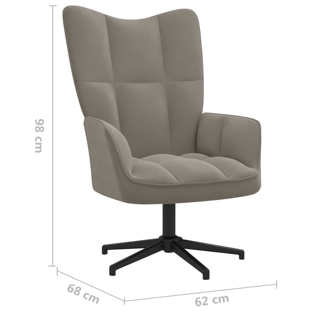 Relaxing chair with stool light grey velvet