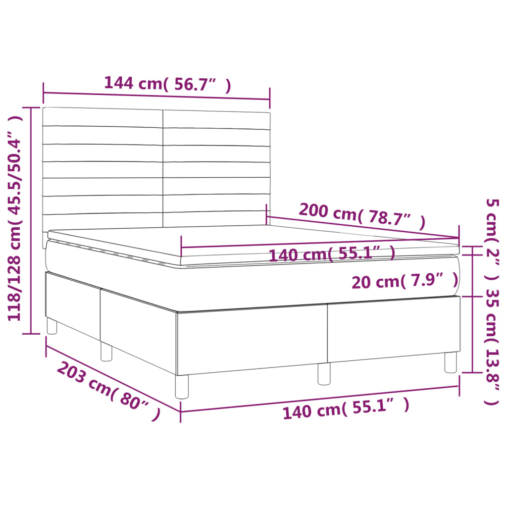 Box spring krevet s madracem tamno siva tkanina 140x200 cm