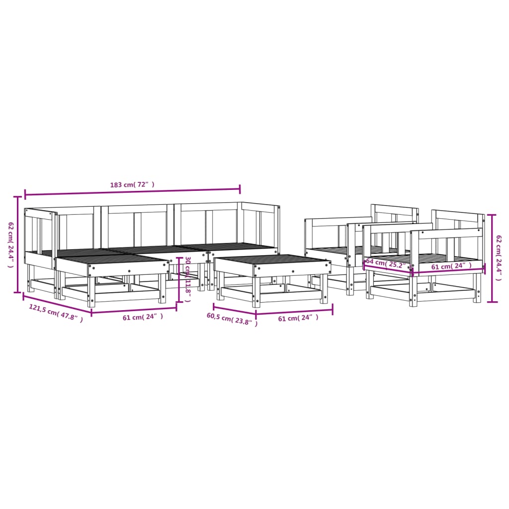 7-tlg. Garten-Lounge-Set Weiß Massivholz Kiefer