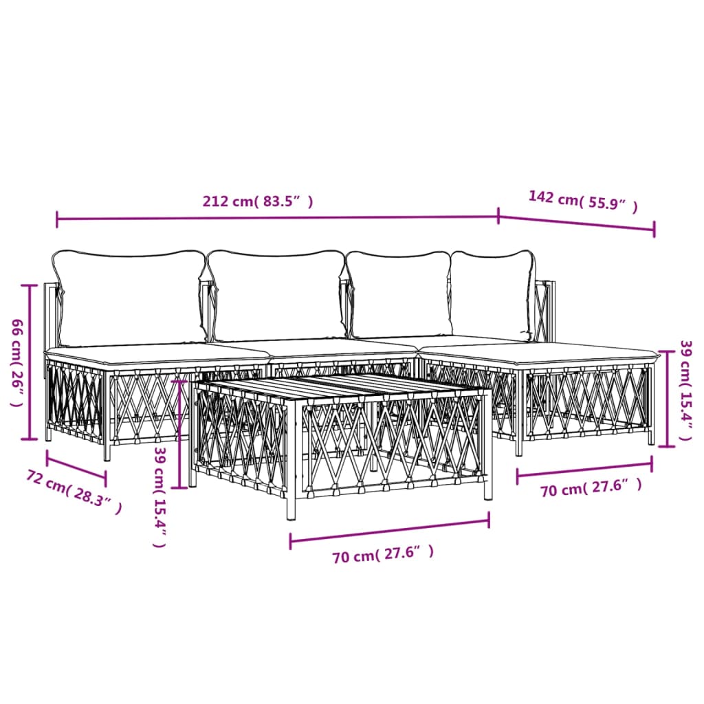 5-tlg. Garten-Lounge-Set mit Kissen Anthrazit Stahl