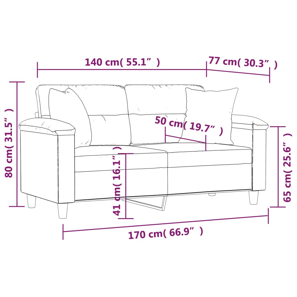 2-Sitzer-Sofa mit Kissen Schwarz 140 cm Mikrofasergewebe