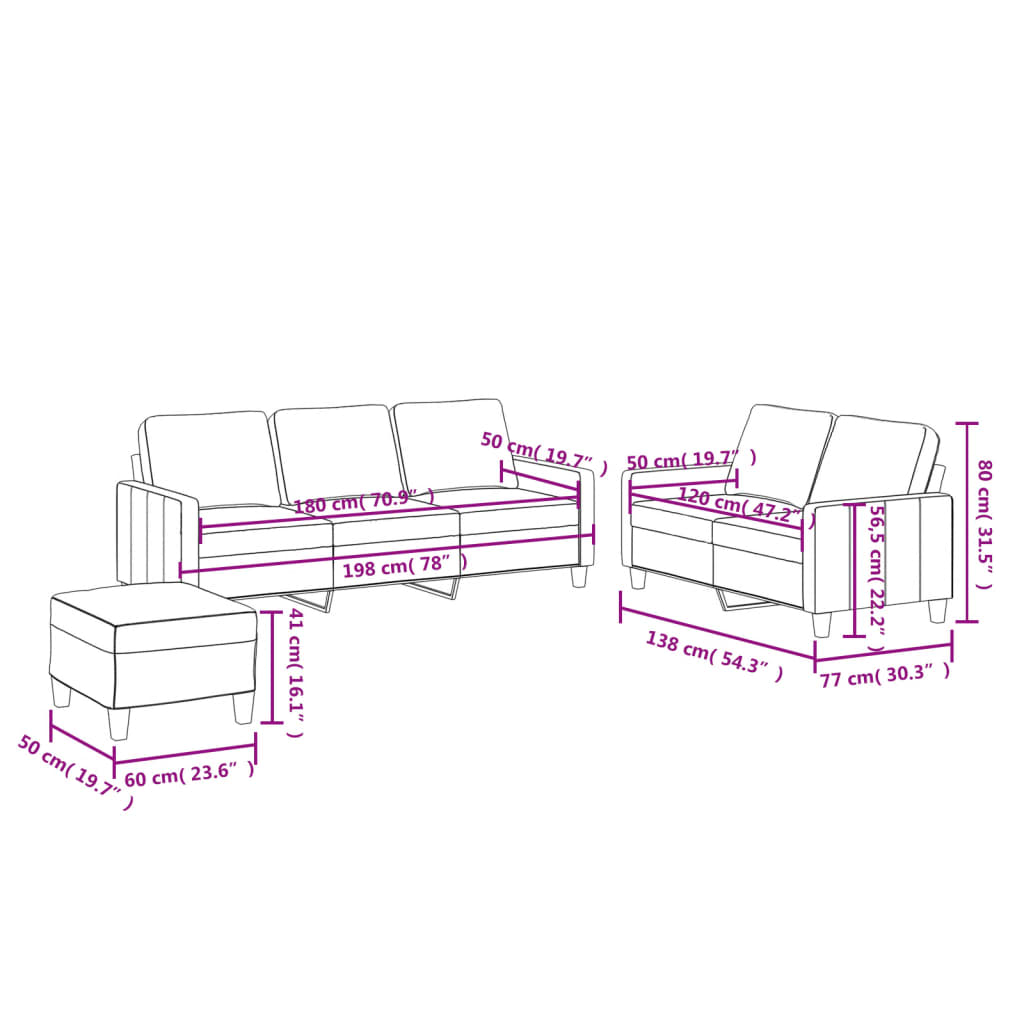 3-tlg. Sofagarnitur mit Kissen Weinrot Kunstleder