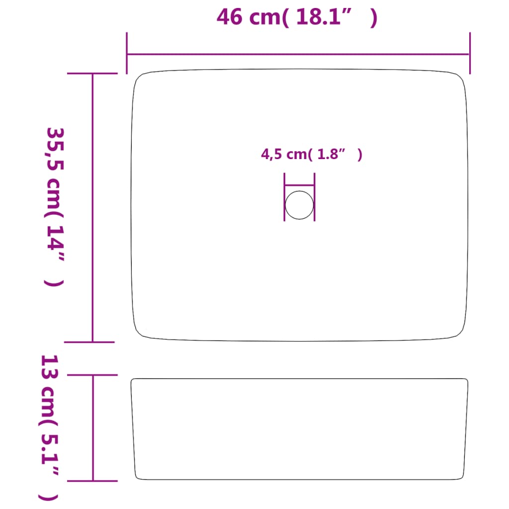 Aufsatzwaschbecken Schwarz Braun Rechteck 46x35,5x13cm Keramik