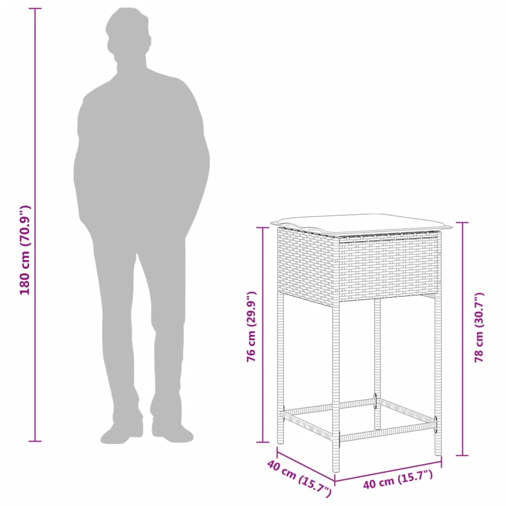 5-tlg. Gartenbar-Set mit Kissen Grau Poly Rattan