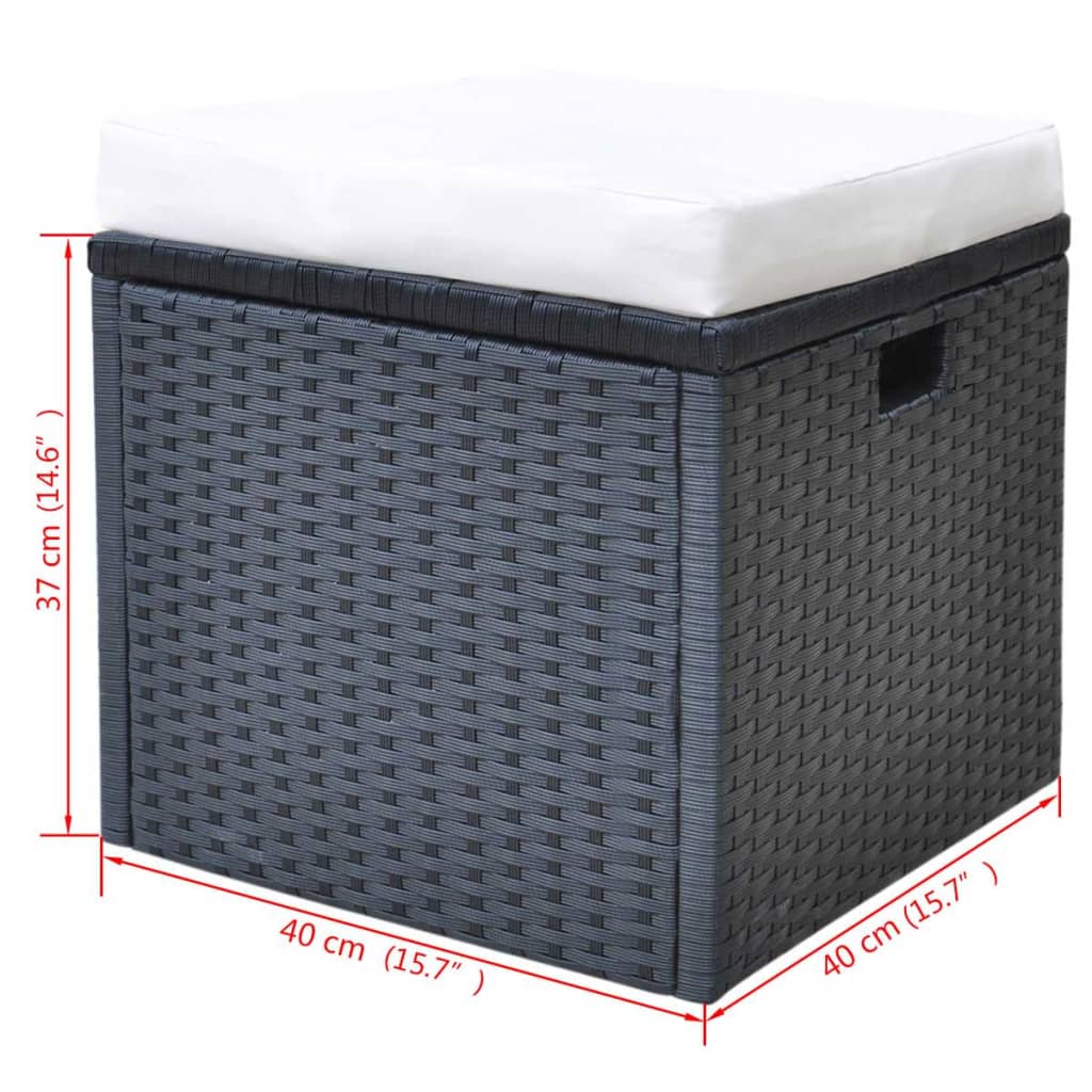 6-tlg. Garten-Essgruppe mit Kissen Poly Rattan Schwarz