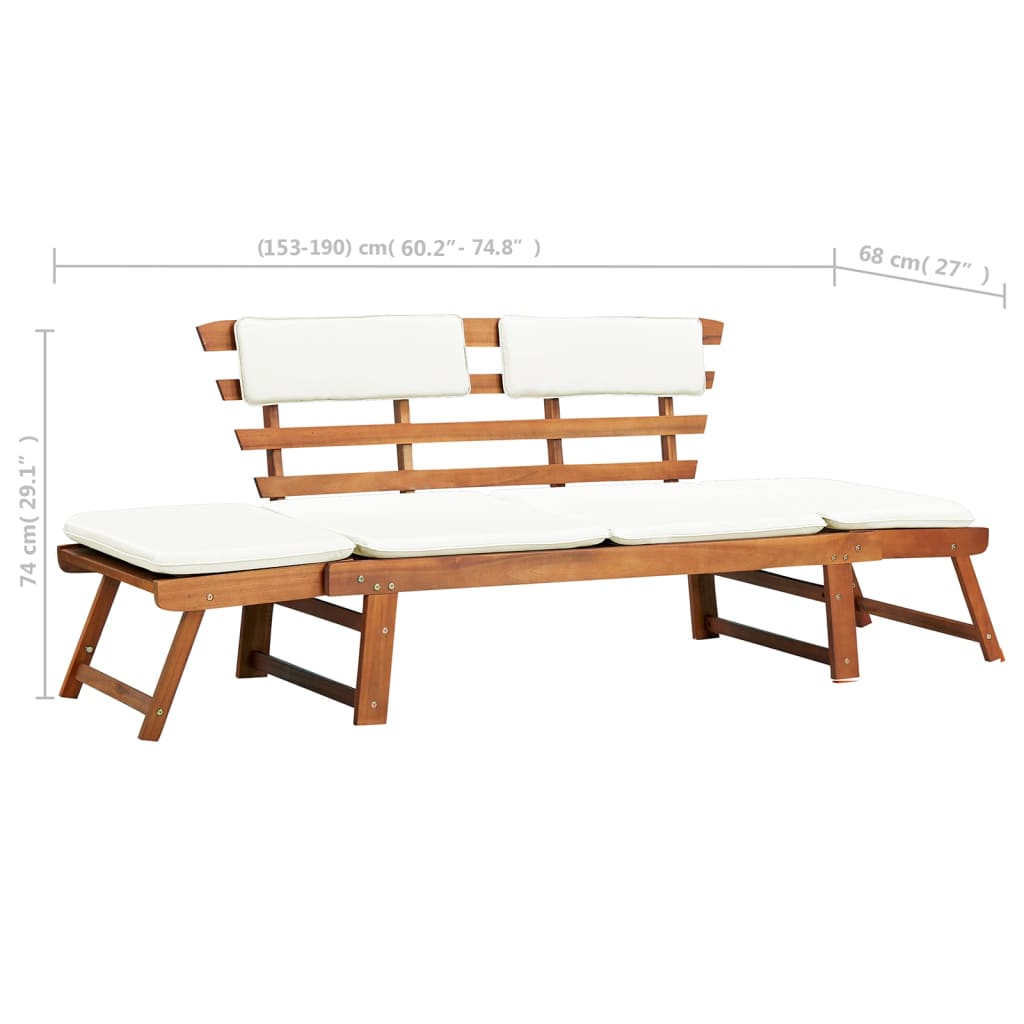 Garden bench 2-in-1 with cushions 190 cm solid acacia wood