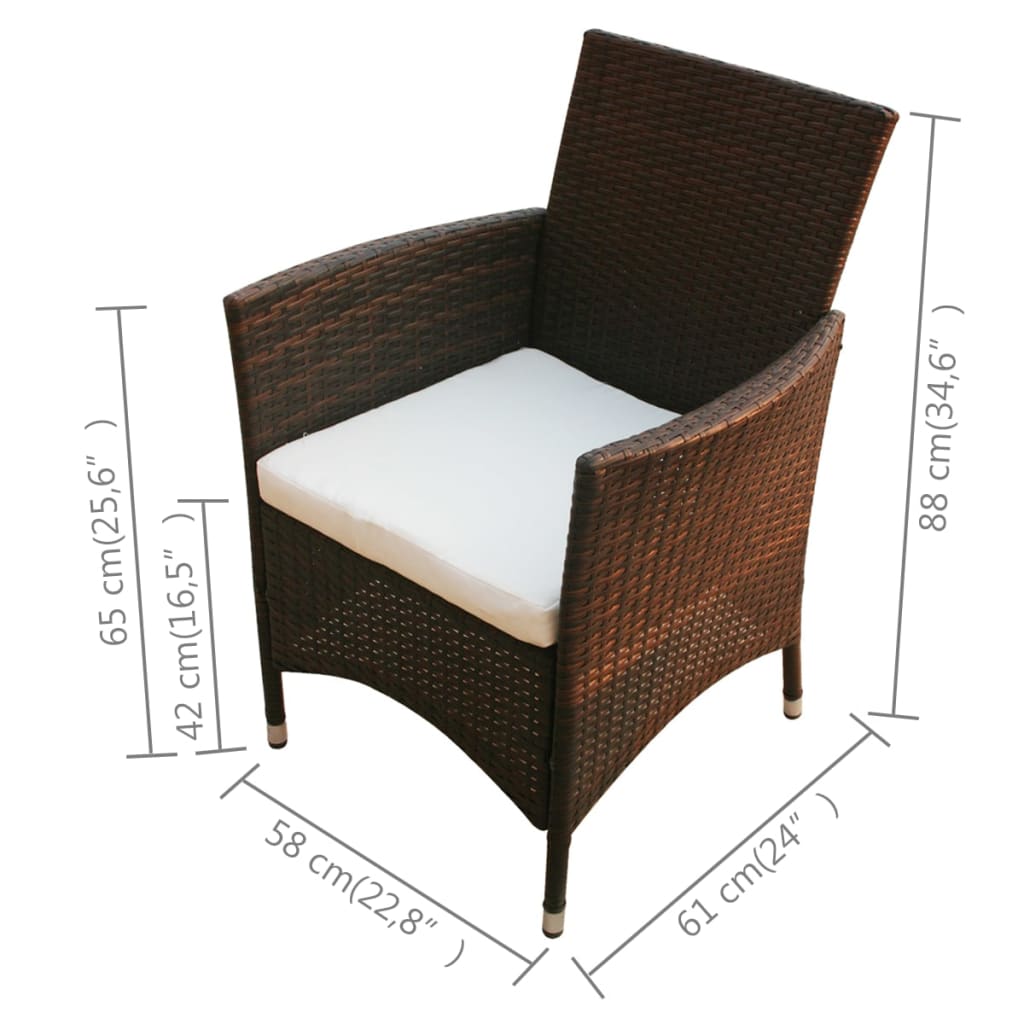 5-piece garden dining set with cushions poly rattan brown