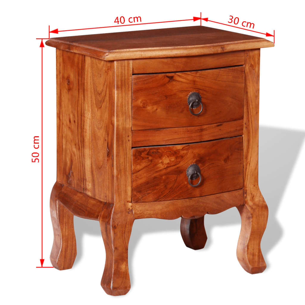 Bedside table with drawers made of solid acacia wood