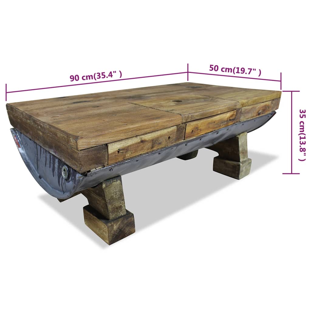 Coffee table solid reclaimed wood 90 x 50 x 35 cm