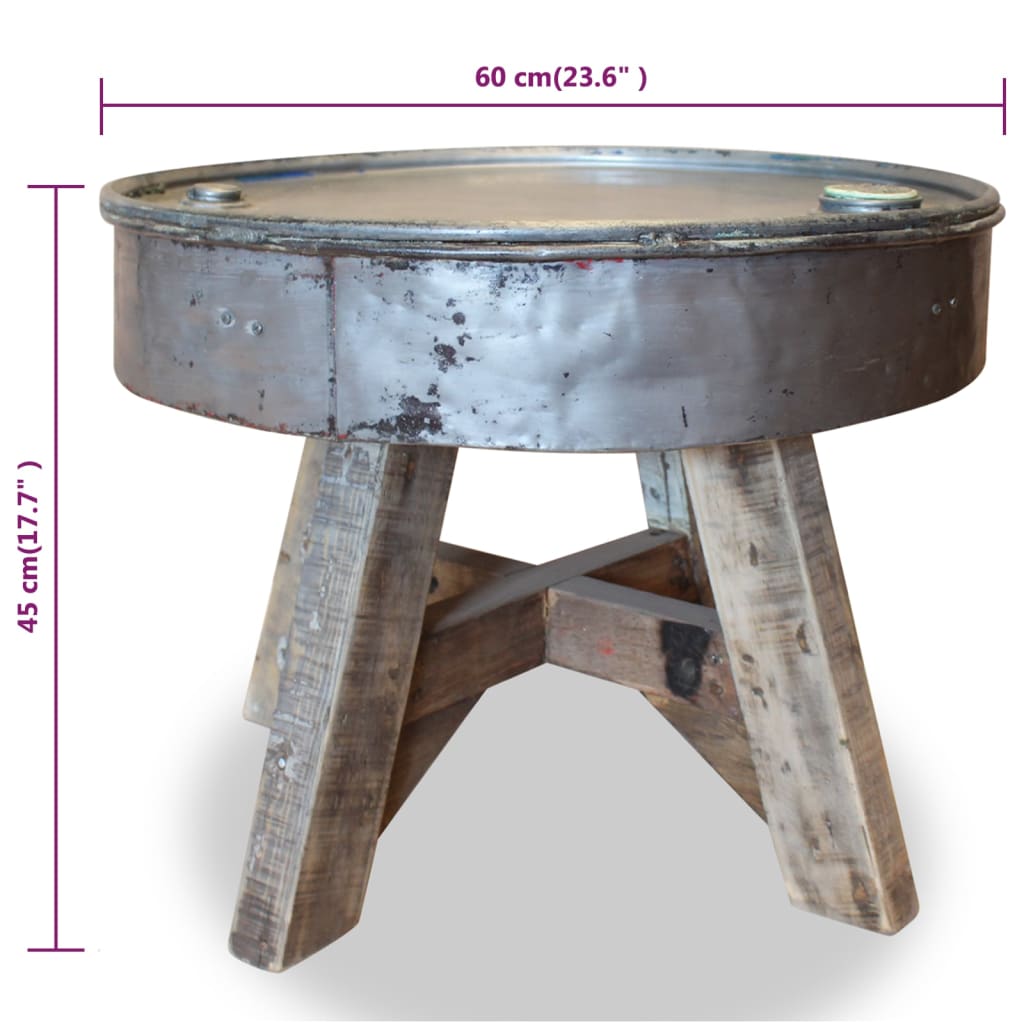 Coffee table solid reclaimed wood 60 x 45 cm silver