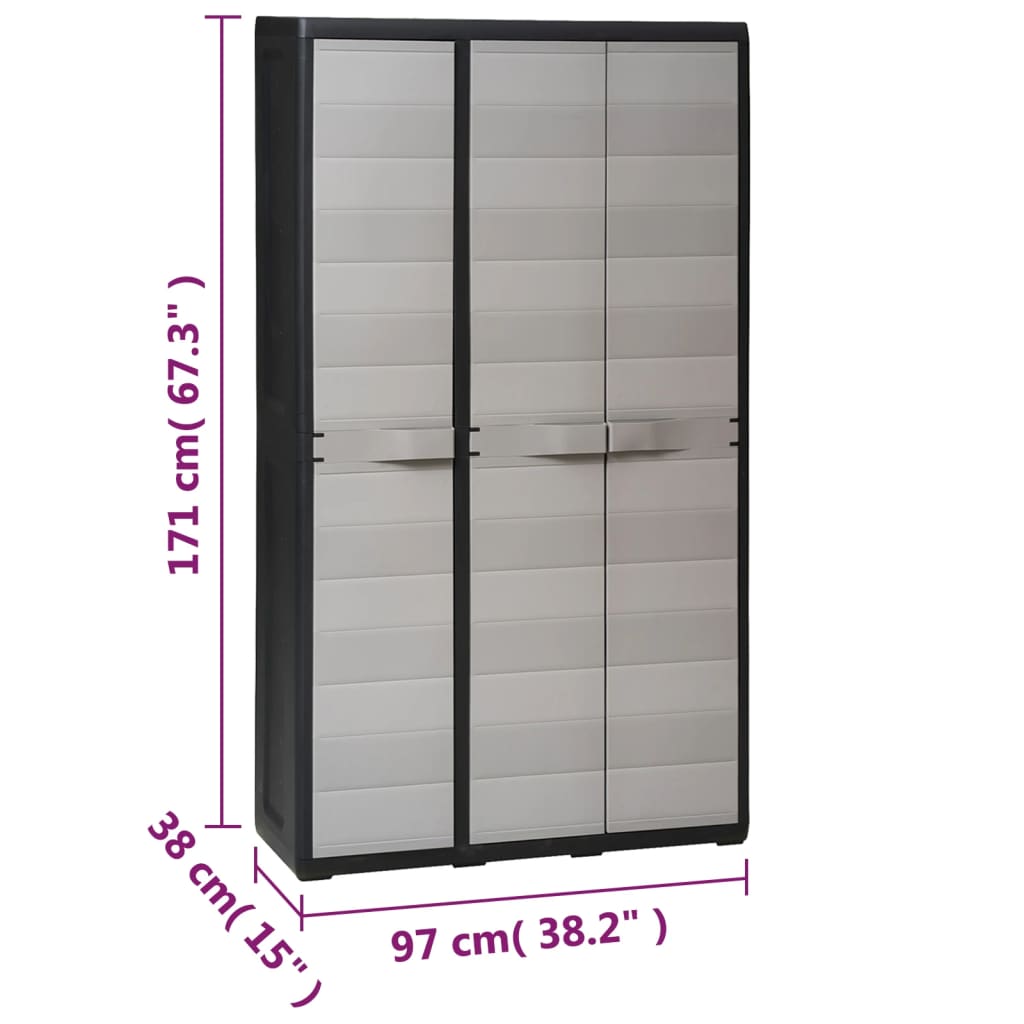 Garden cabinet with 4 shelves black and grey