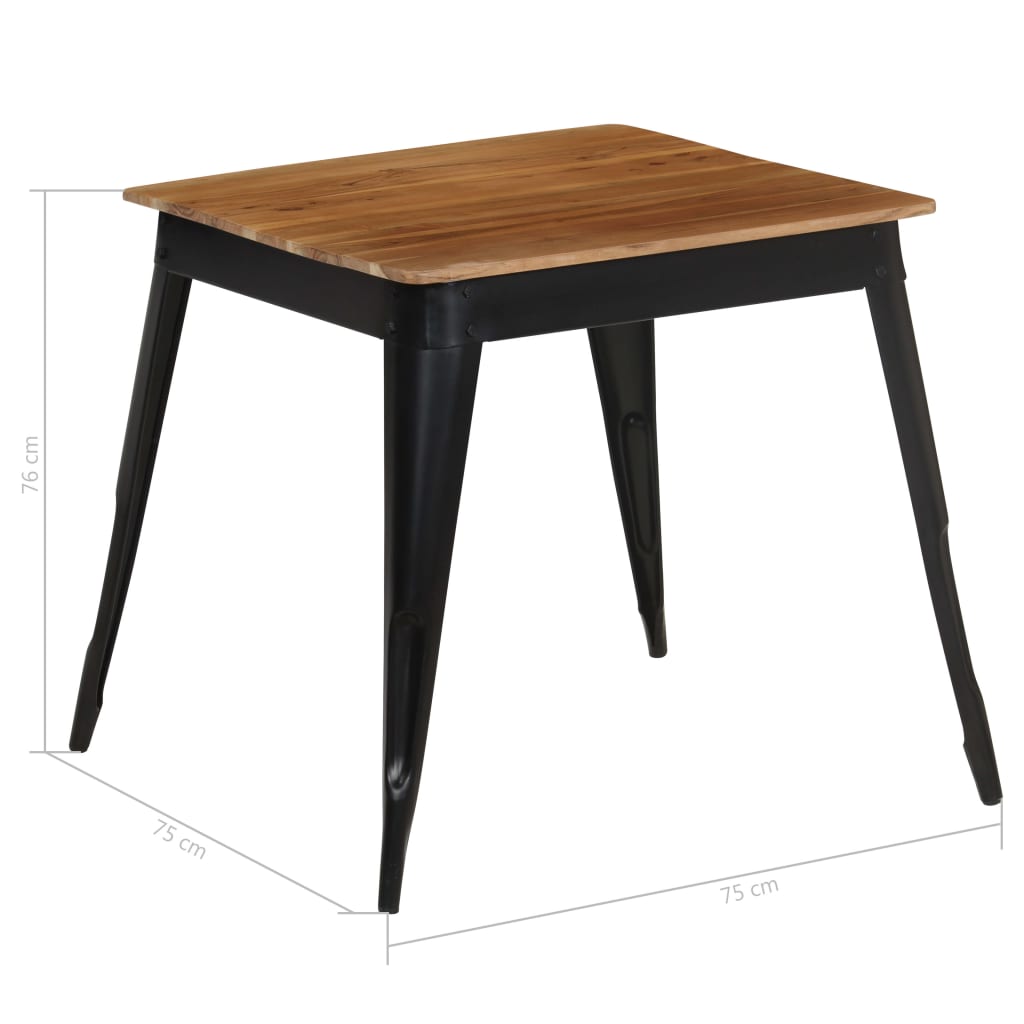 Dining table solid acacia wood and steel 75 x 75 x 76 cm