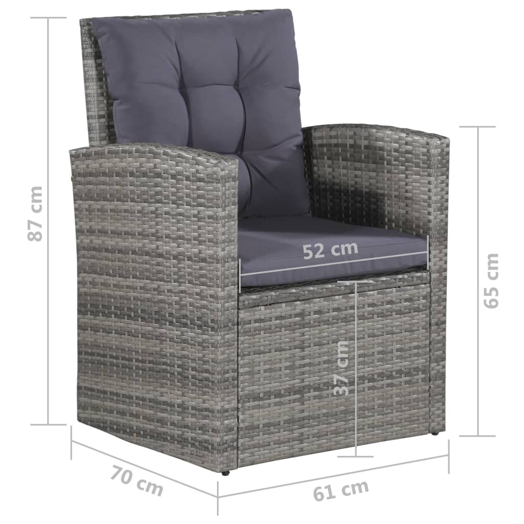 6-piece garden lounge set with cushions poly rattan grey
