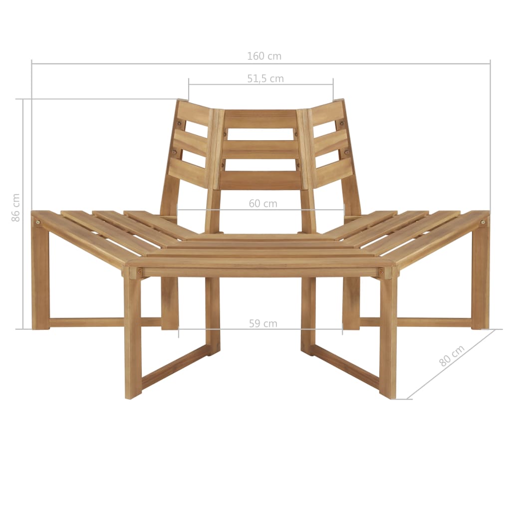 Tree bench half-hexagonal 160 cm solid acacia wood