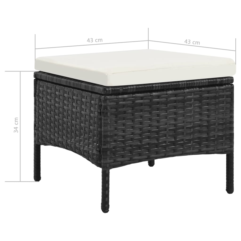 2-seater garden sofa with table & stool poly rattan black