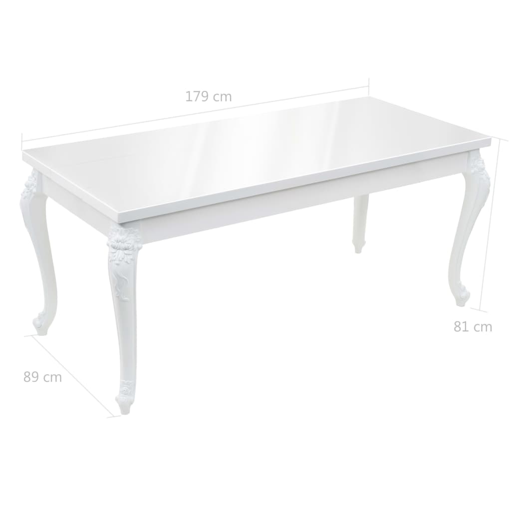 Dining table 179 x 89 x 81 cm high gloss white