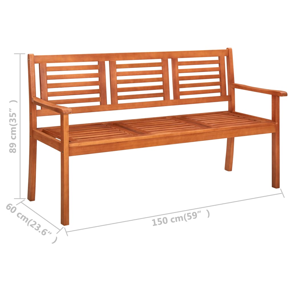Garden bench 3-seater 150 cm solid wood eucalyptus