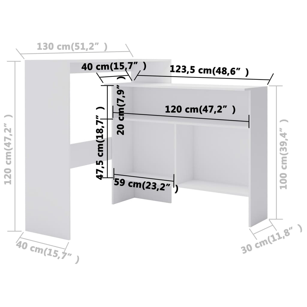 Bar table with 2 table tops white 130x40x120 cm