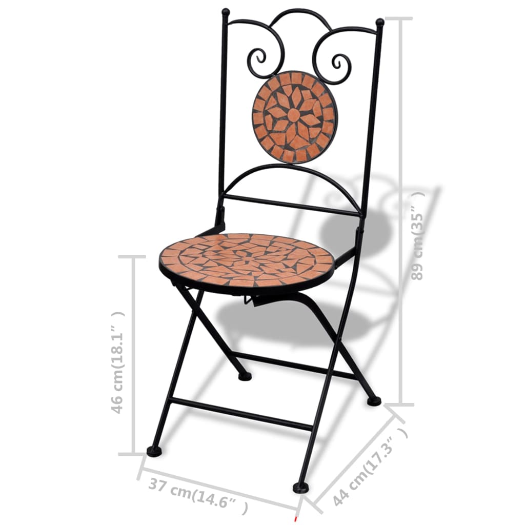 Bistro chairs 2 pcs. Foldable ceramic terracotta