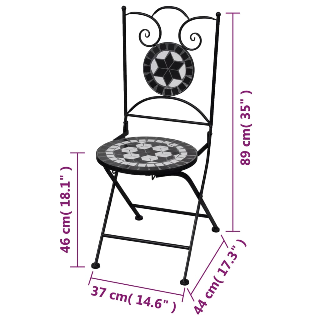Bistro Chairs Foldable 2 pcs. Ceramic Black and White