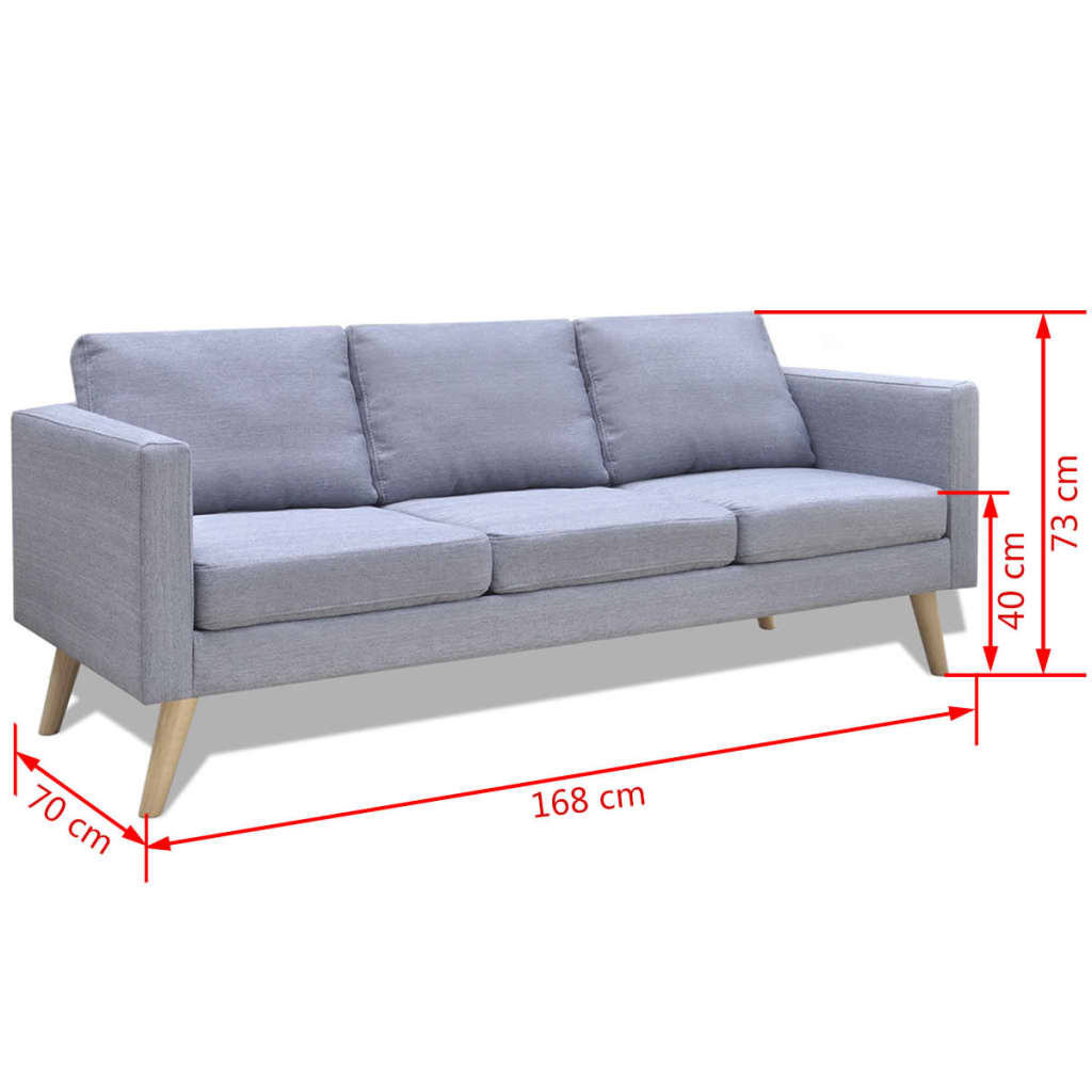 Sofa 3-seater fabric light grey