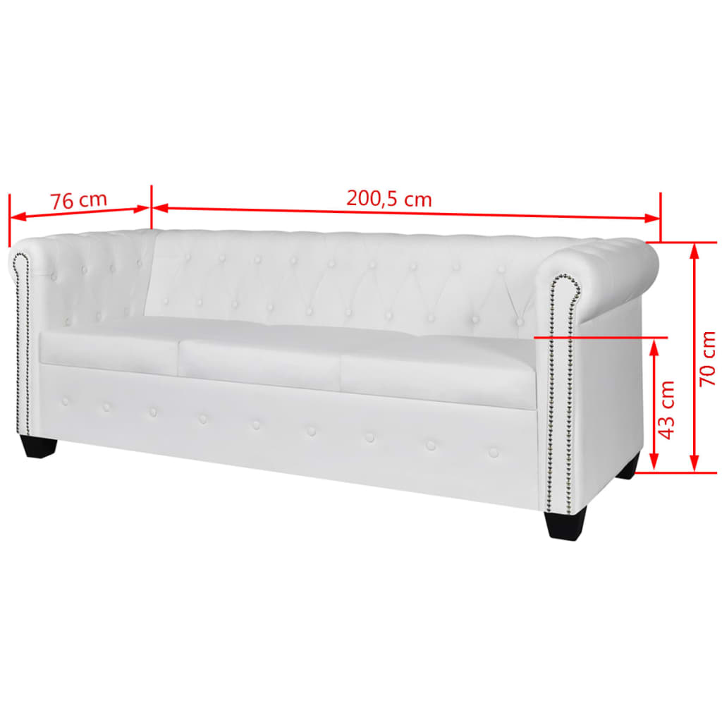Chesterfield sofa 3-seater faux leather white