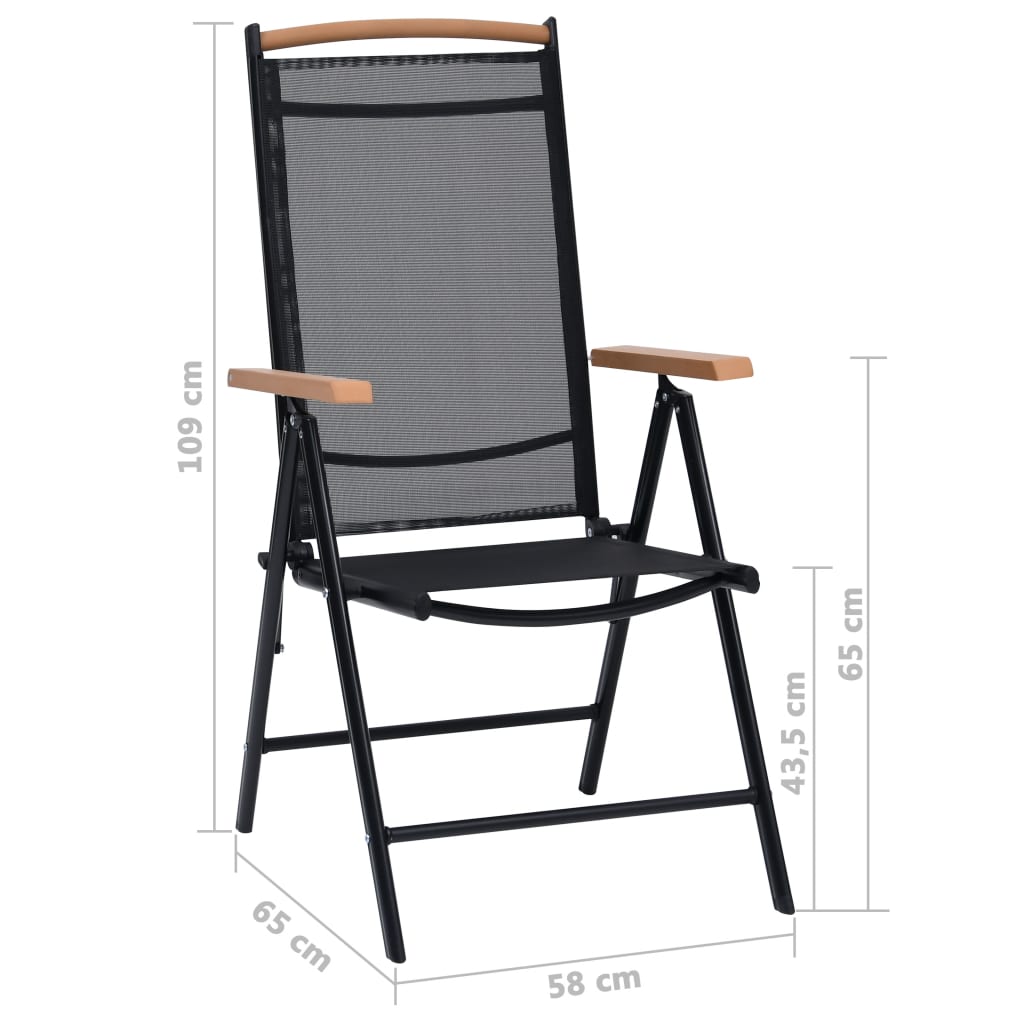 Garden chairs foldable 2 pcs. Aluminium and textilene black