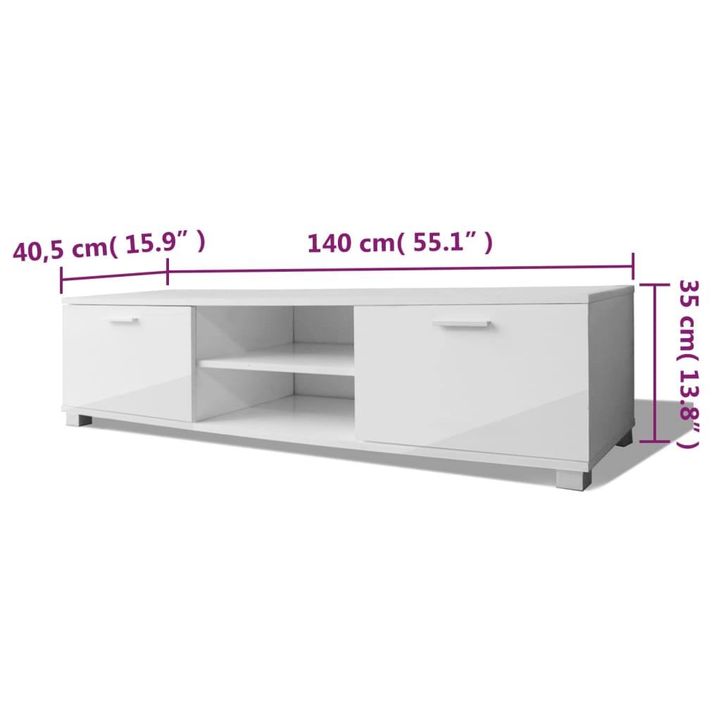 TV cabinet high gloss white 140x40.5x35 cm