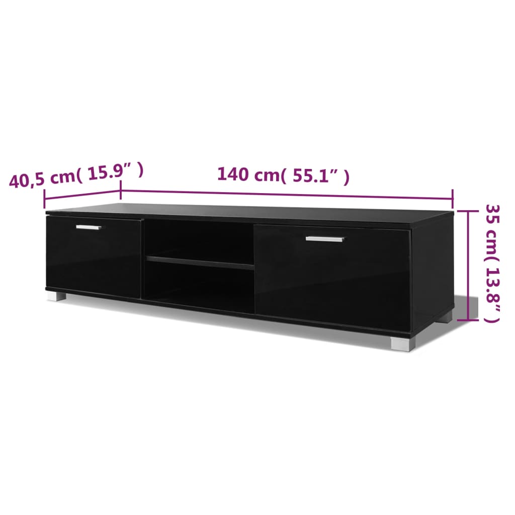TV cabinet high gloss black 140x40.5x35 cm