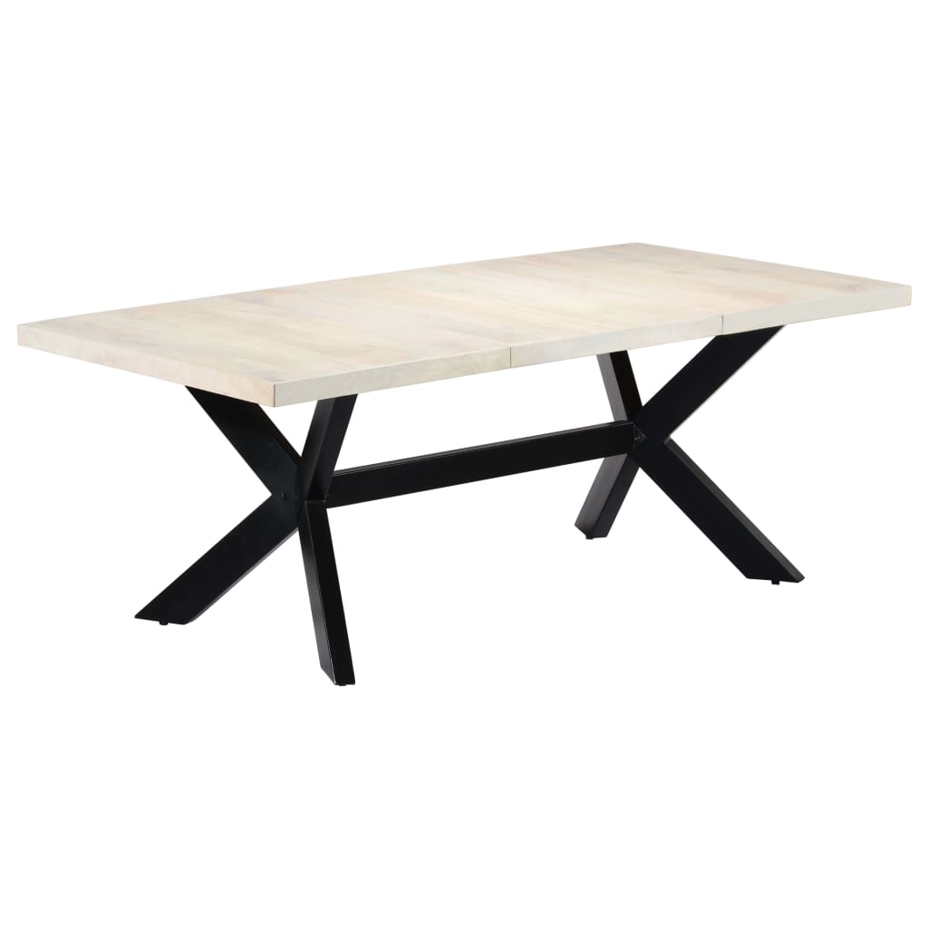 Dining table white 200×100×75 cm solid mango wood