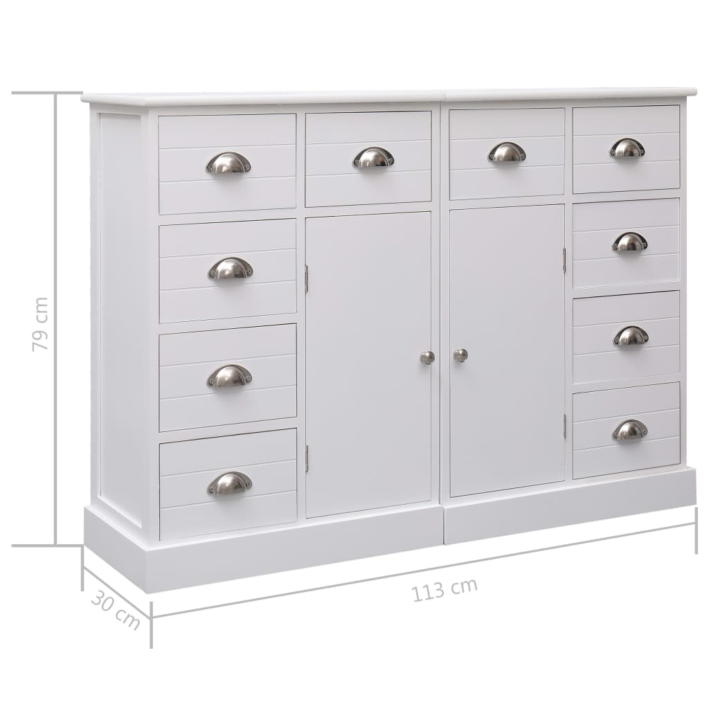 Sideboard with 10 drawers white 113x30x79 cm wood