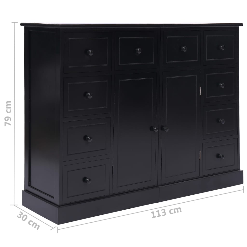 Sideboard with 10 drawers Black 113x30x79 cm Wood