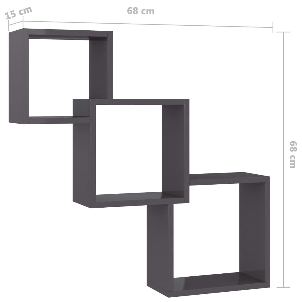 Cube Wandregale Hochglanz-Schwarz 68x15x68 cm Holzwerkstoff