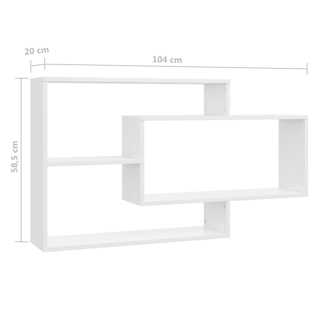 Wall shelves high gloss white 104x20x58,5 cm wood material