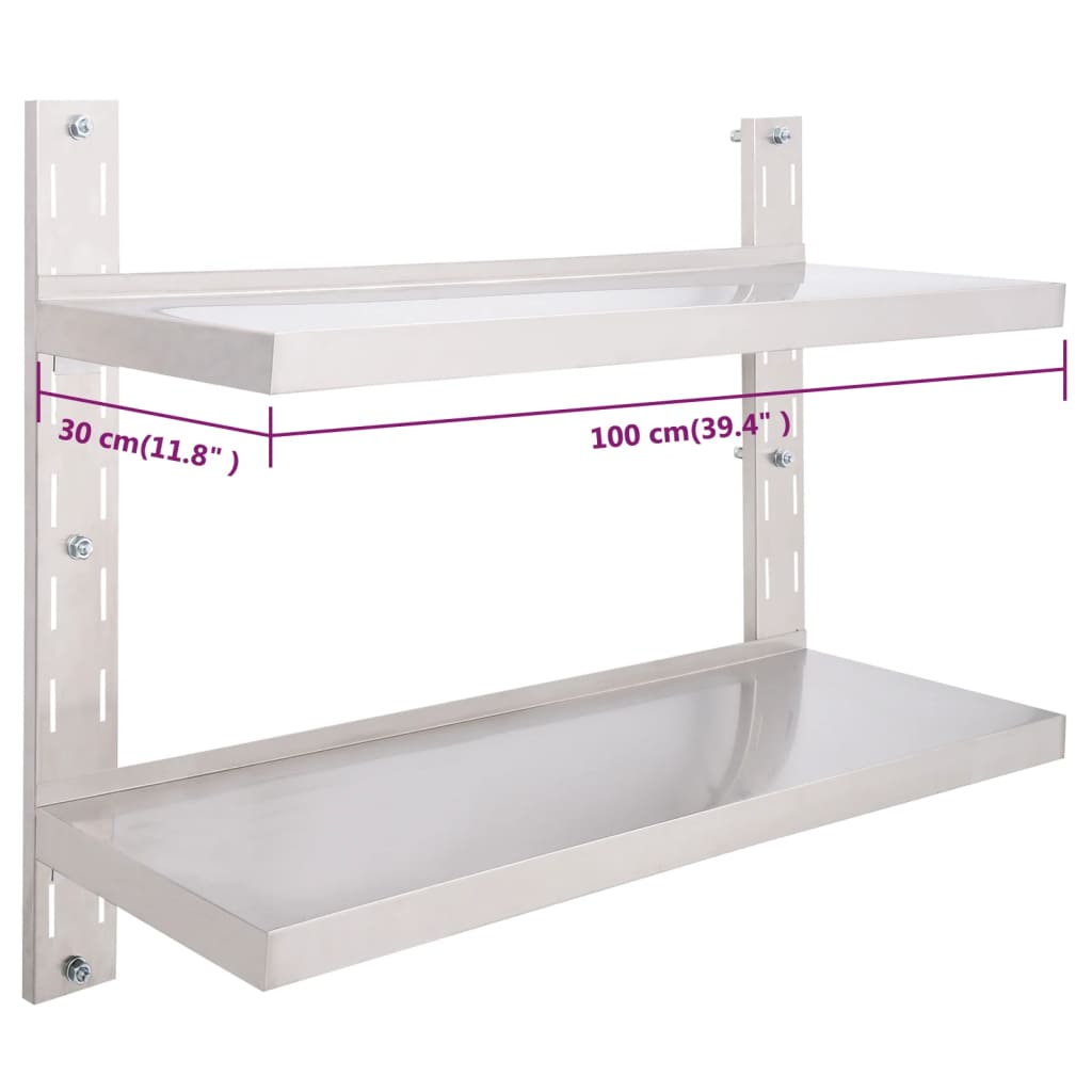 2-tier wall shelf stainless steel 100 x 30 cm