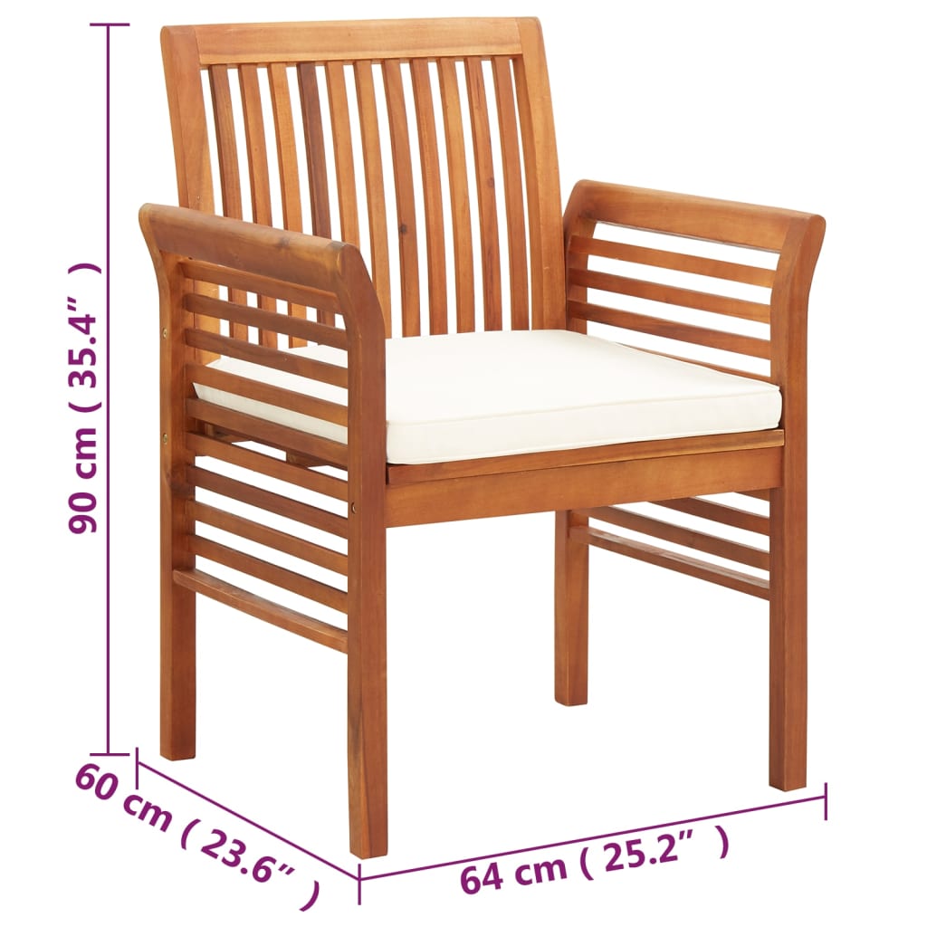 Garden dining chairs with seat cushions 2 pcs. Acacia solid wood