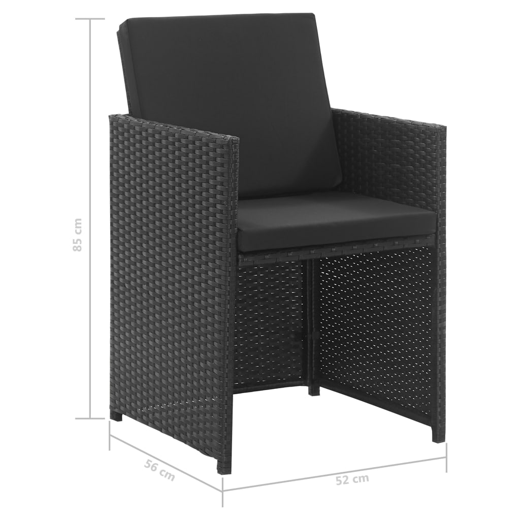 3 kom. Vrtna blagovaonska grupa s jastucima od poliratana crne boje