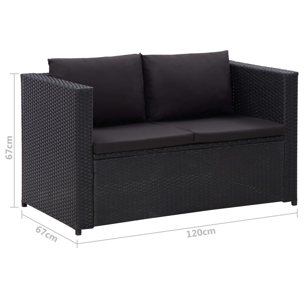 3-piece garden lounge set with cushions poly rattan black