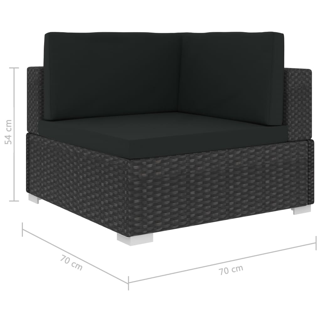 7-piece garden lounge set black with poly rattan cushions