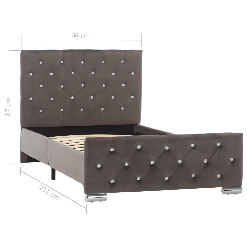 Bed frame grey velvet 90x200 cm