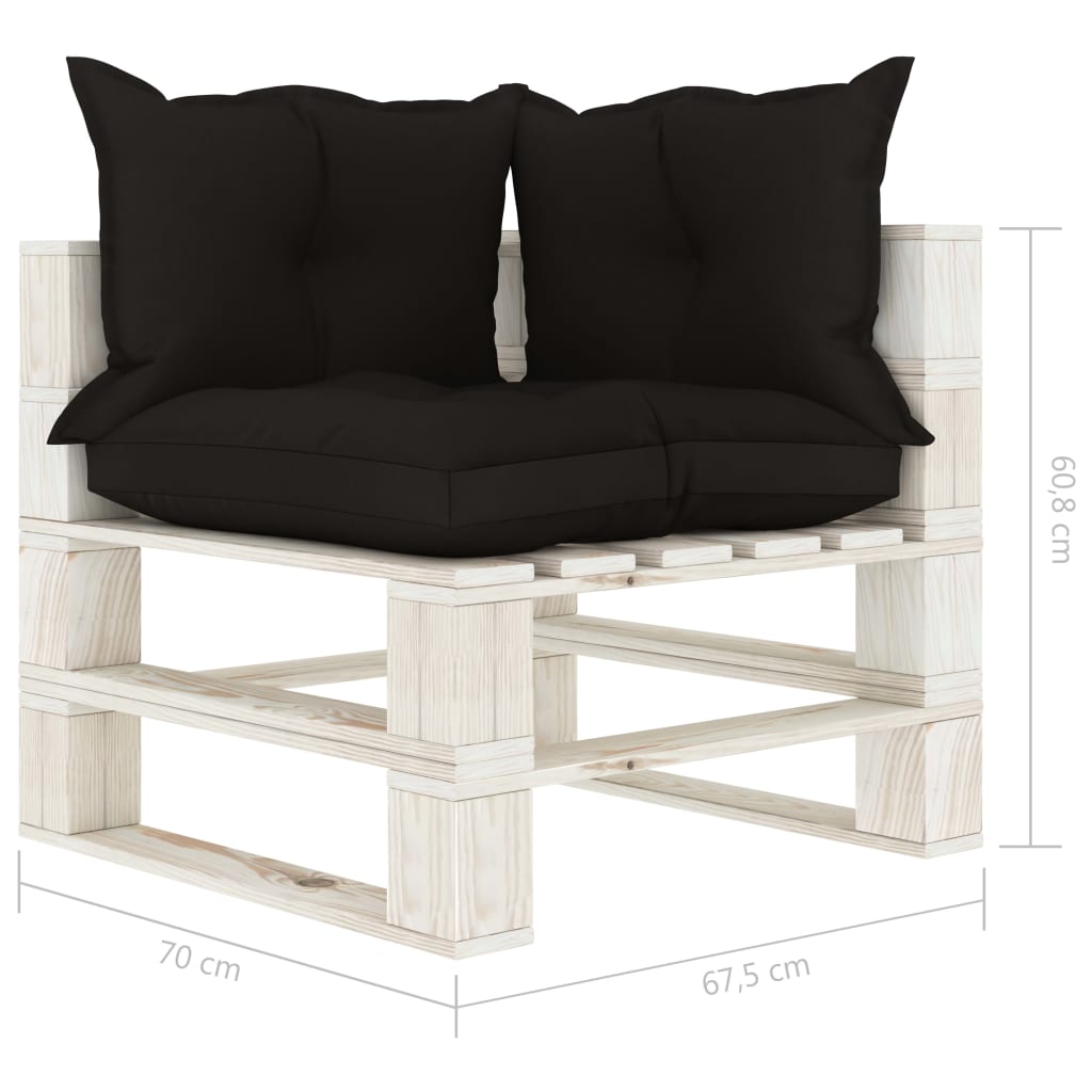 Garden pallet corner sofa with cushions in black wood