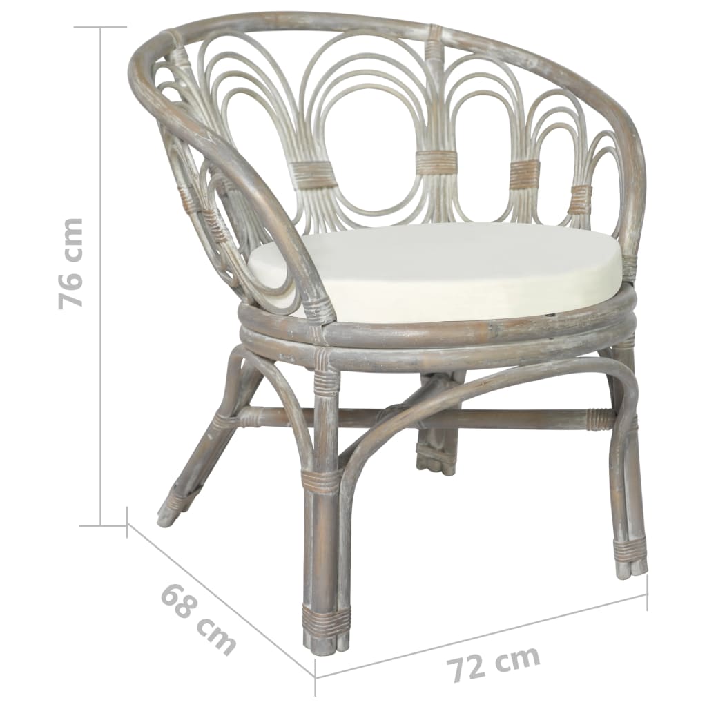 Dining chair with cushion grey natural rattan linen