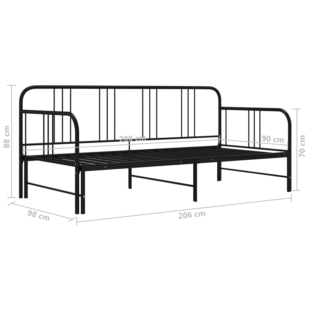 Daybed extendable black metal 90x200 cm