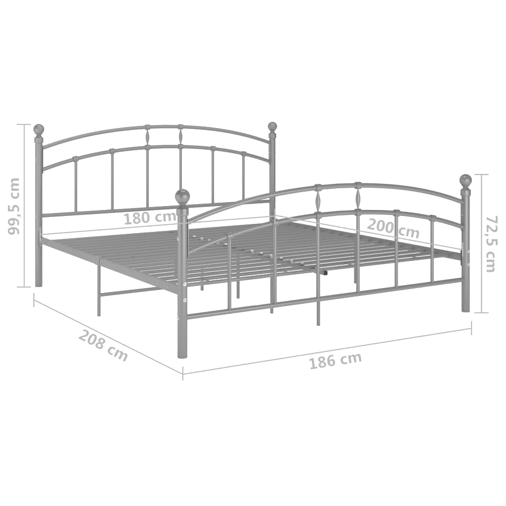 Bed frame grey metal 180x200 cm